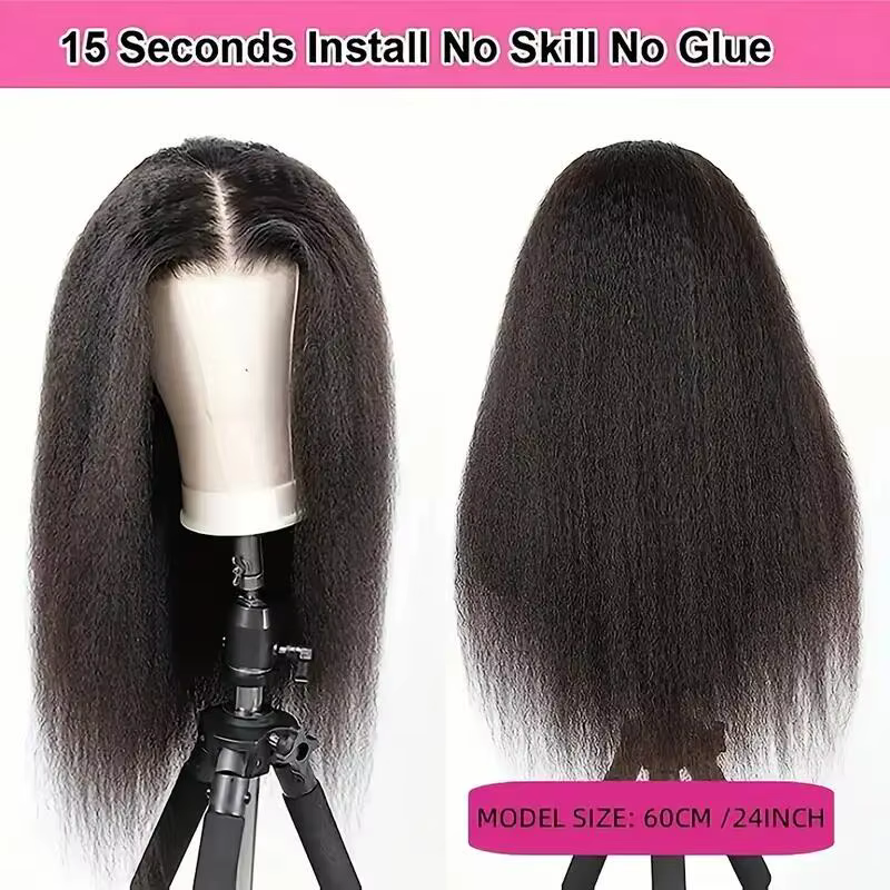 Perruques en cheveux humains lisses Yaki sans colle pour femmes, densité 180, pré-coupées, perruque 