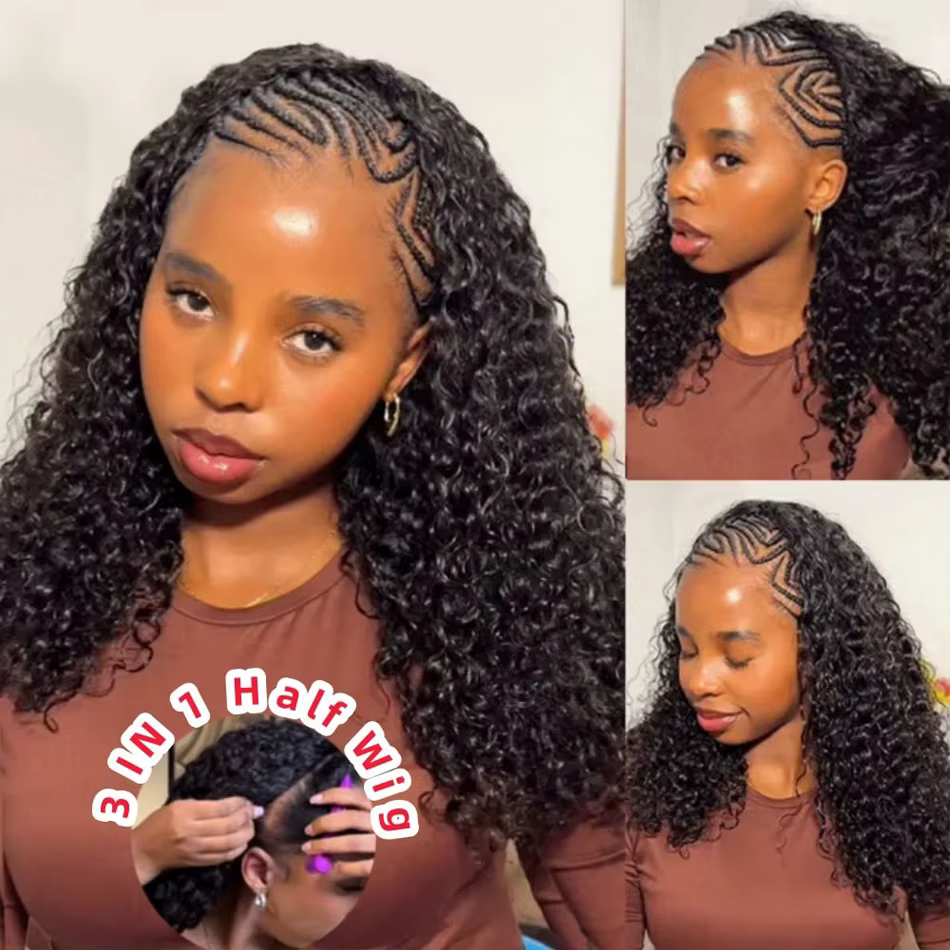 Perruque demi-tête 250% à enfiler, avec cordon de serrage, sans colle, cheveux humains bouclés, perr