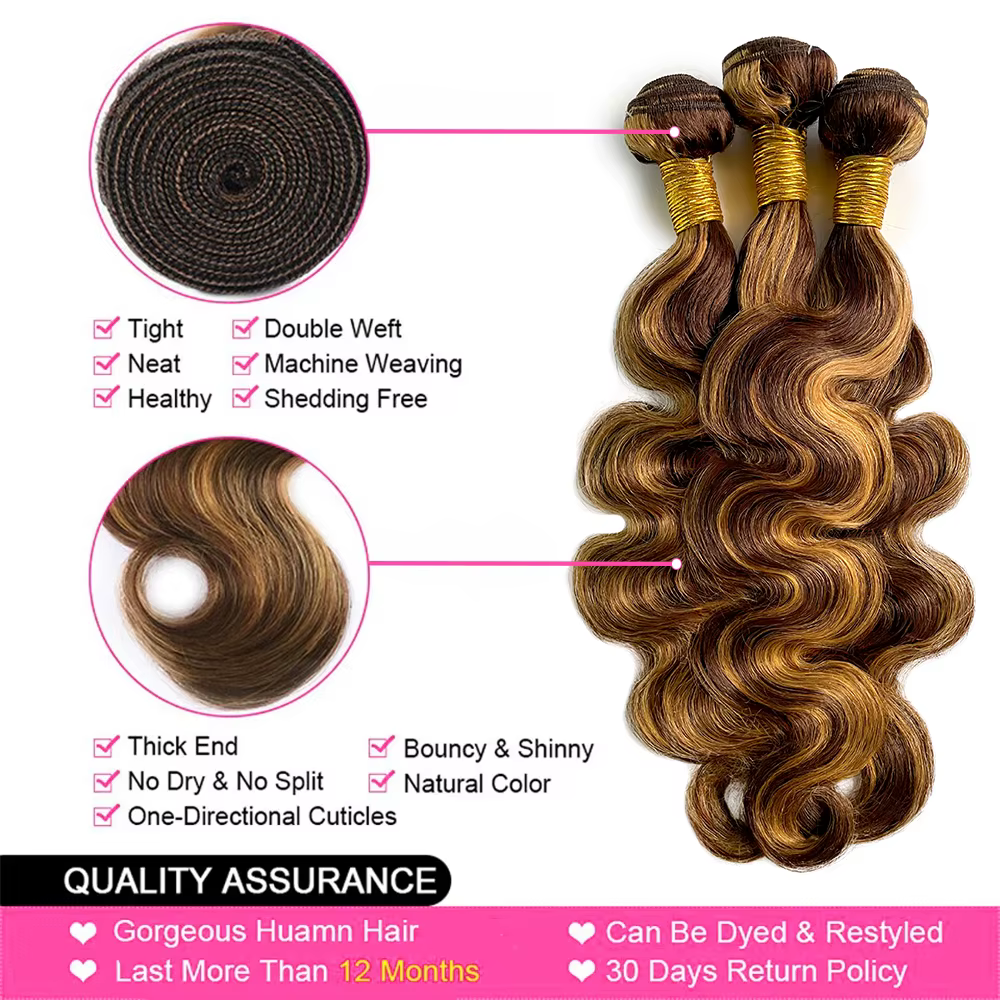 Mèches naturelles Body Wave à reflets, avec Lace Frontal 13x4, blond miel, Extensions de cheveux ave