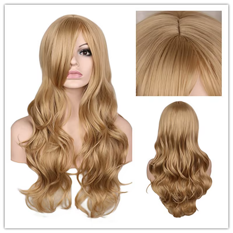 Perruque blonde mixte naturelle longue ondulée pour femme, perruques de cheveux synthétiques, fête,