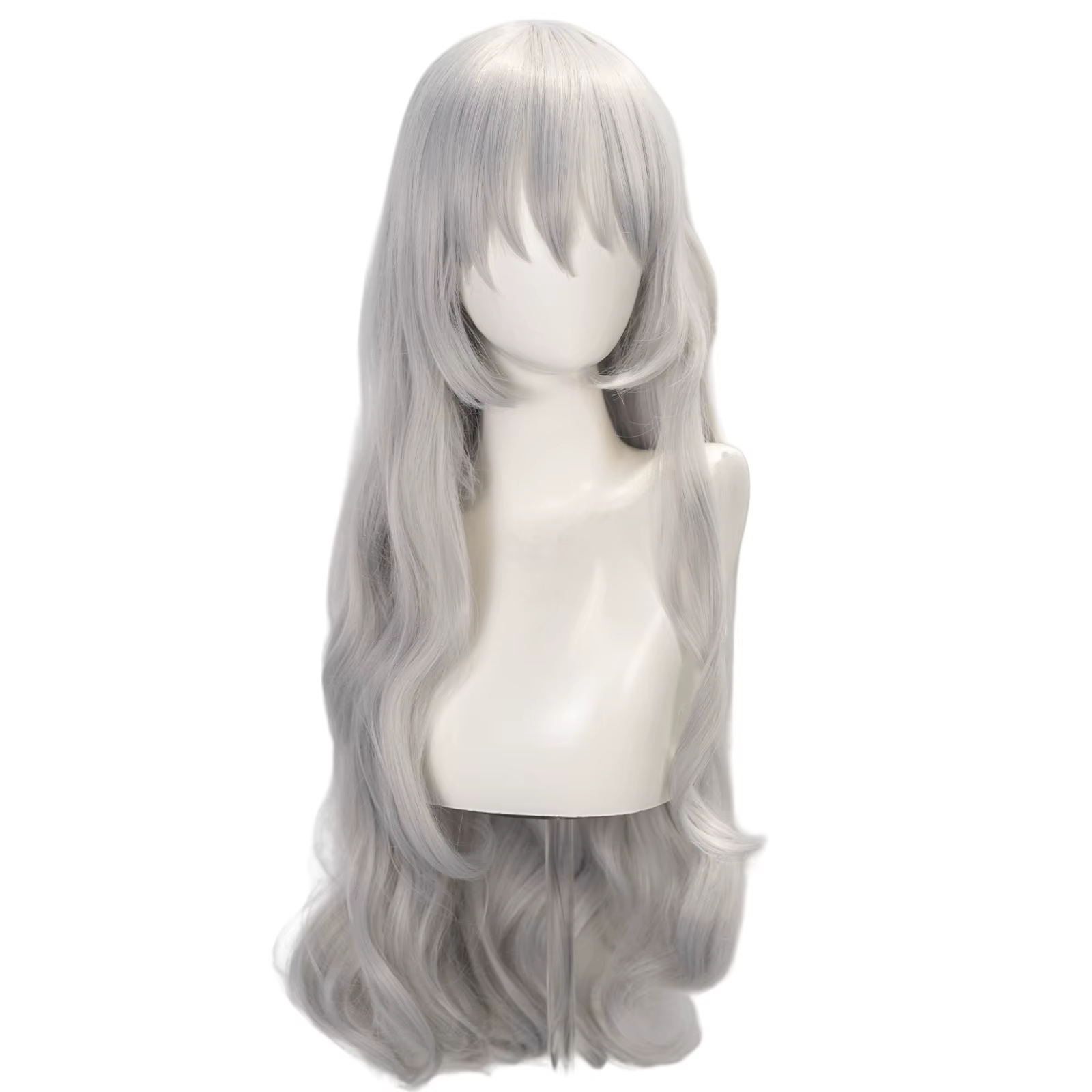 Argalia Cosplay perruque 77 cm Anime fille argent longue bandeau bouclé avec frange perruques synthé