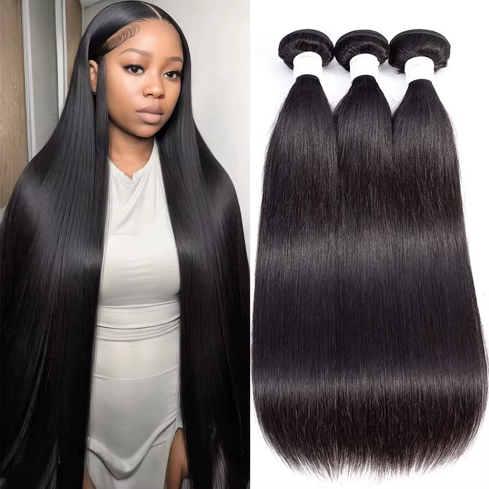 Extensions de cheveux brésiliens vierges Remy à double trame, lisses comme des baguettes, 26, 36, 40