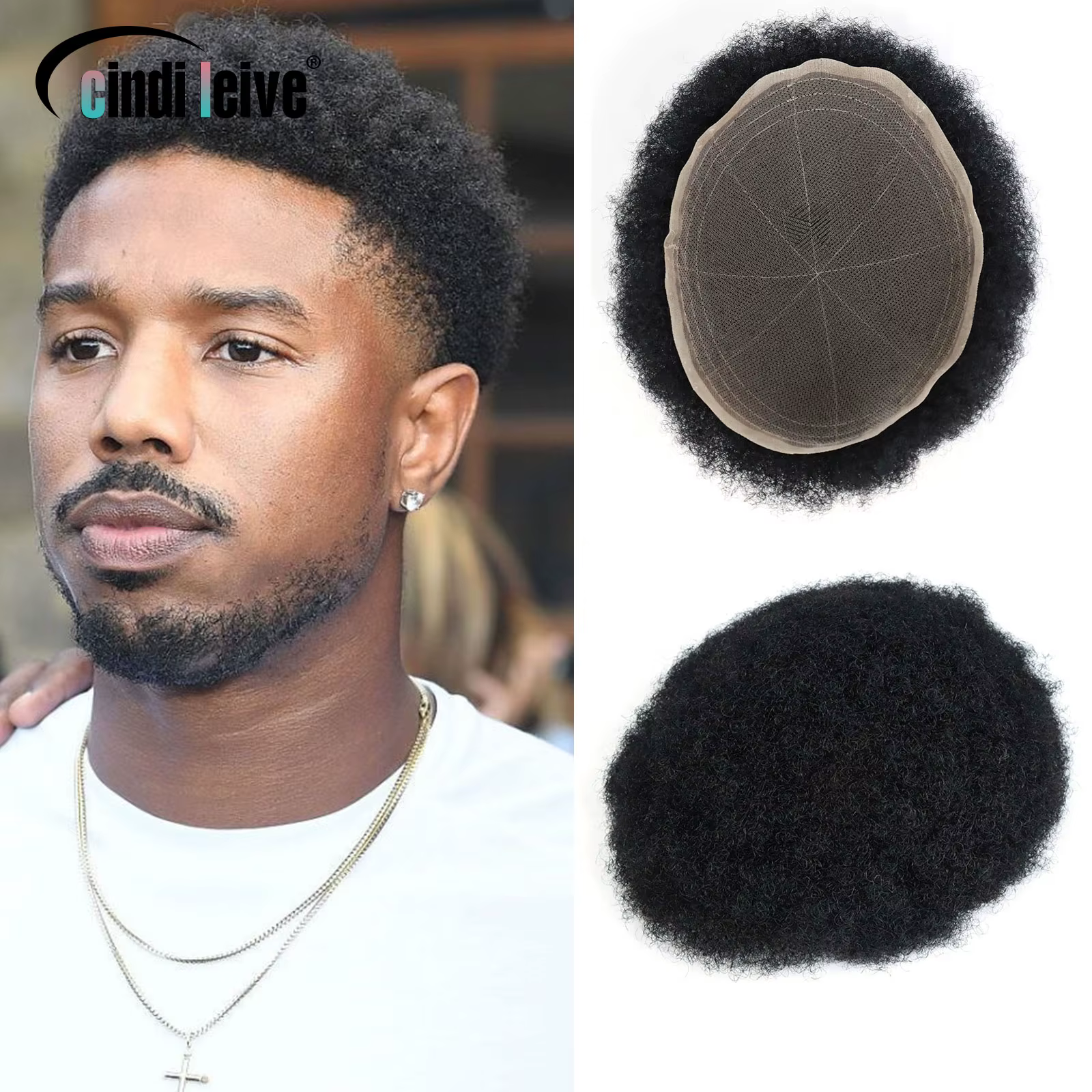 Perruque Afro Kinky Curly Full Lace pour Homme, Toupet en Cheveux Humains, Lace PU Around, Perruque 