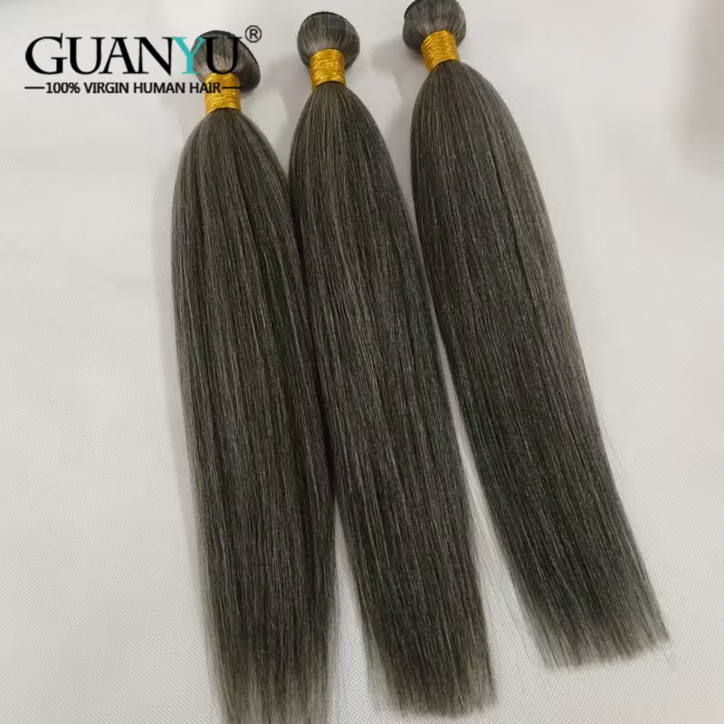 Tissage en lot Yaki 100% naturel lisse ombré avec reflets, couleur noir et gris, Extensions de cheve