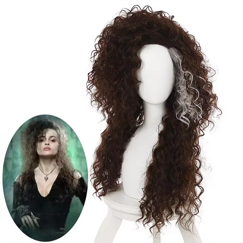 Personnage du Film Bellatrix Lestrange Disfraz longue perruque ondulée mixte marron Bellatrix perruq