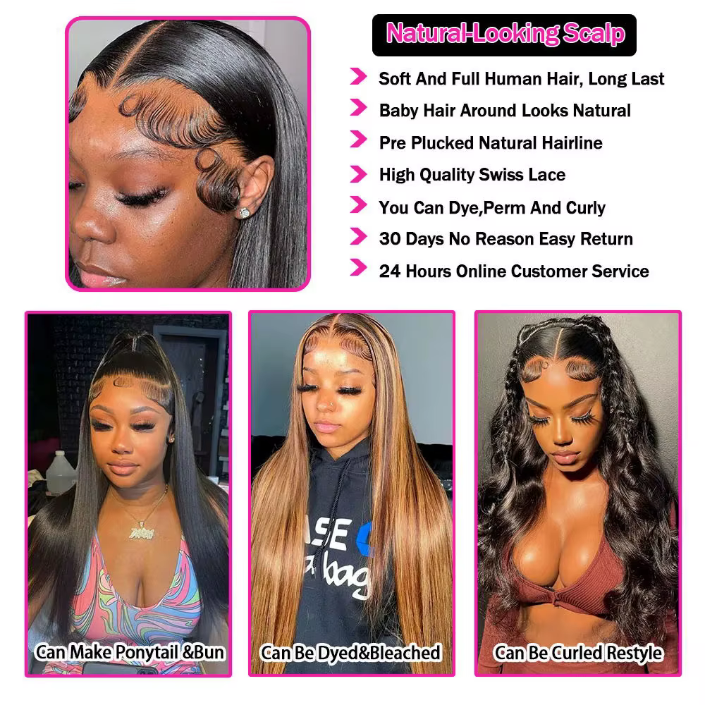 Perruque Lace Frontal Wig brésilienne naturelle, cheveux lisses, 13x4 HD, 44 46 pouces de Long, dens