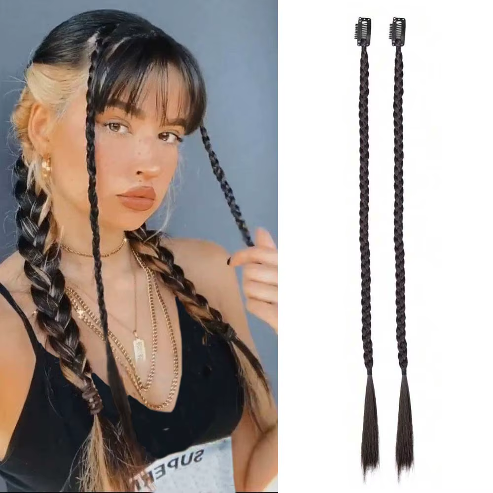 2 extensions de cheveux synthétiques tressées à clipser de 18 pouces, style bohème, en fibre haute t