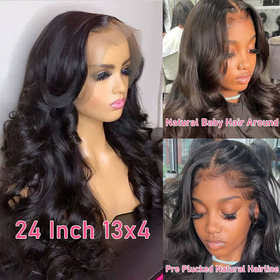 Perruque frontale en dentelle Body Wave, perruques de cheveux humains sans colle, dentelle transpare