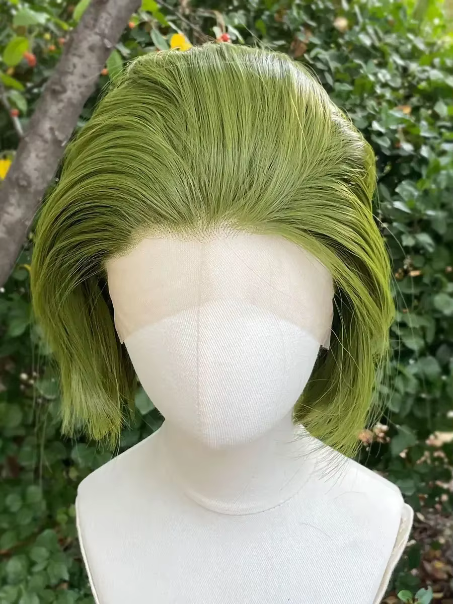 Perruques de Cosplay Bob Joker courtes vertes pour hommes, perruques synthétiques avant en dentelle