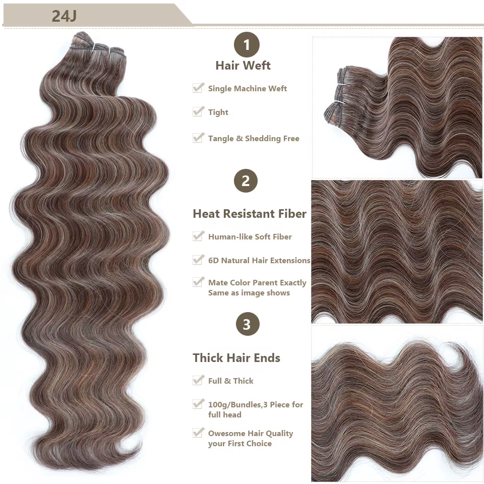 30 pouces 200 grammes surbrillance blonde 27/613 Ombre Brown 6 #   Extension de cheveux synthétiques