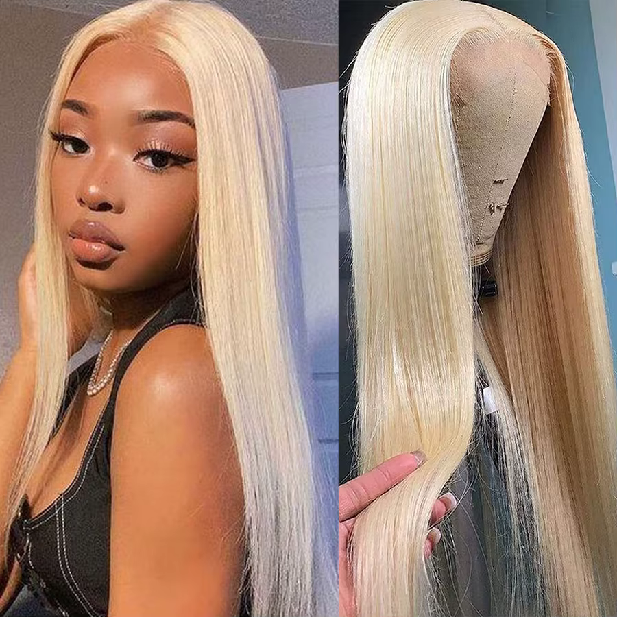 Perruque Lace Frontale 40 pouces en Cheveux Humains Blond 613 Lisse, avec Lace Frontale Transparente