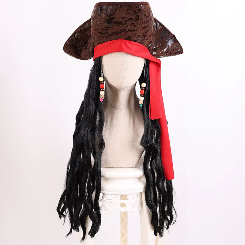 Perruque de chapeau de Pirate des caraïbes pour hommes adultes, perruque de Costume de capitaine de 