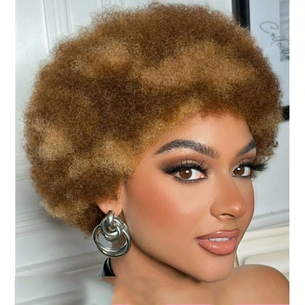 Afro crépus bouclés mettre en évidence perruque cheveux humains Ombre brun blond crépus bouclés Afro