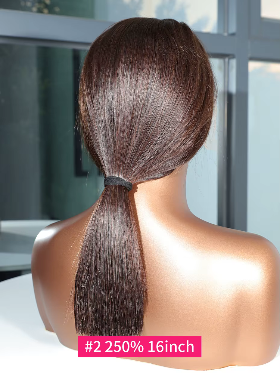 # 2 brun cheveux bruts vietnamien 250 densité 100% cheveux humains dentelle frontale perruques droit