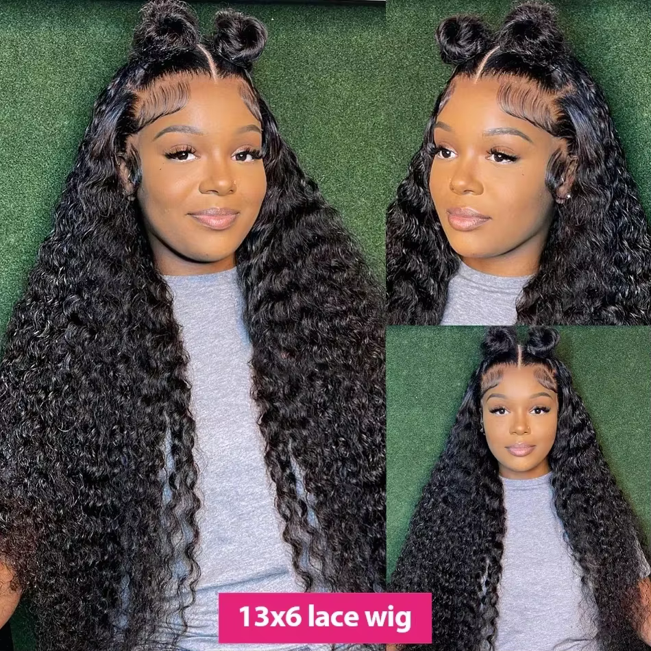 Perruque Lace Front Wig Deep Wave brésilienne naturelle, cheveux bouclés, 13x6, pre-plucked, 34 pouc