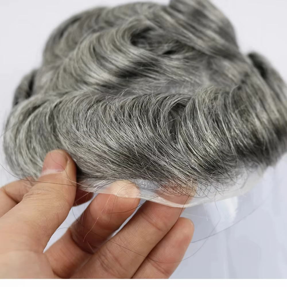 Prothèse de cheveux humains en silicone transparent pour hommes, peau ultra-mince, délié naturel, to