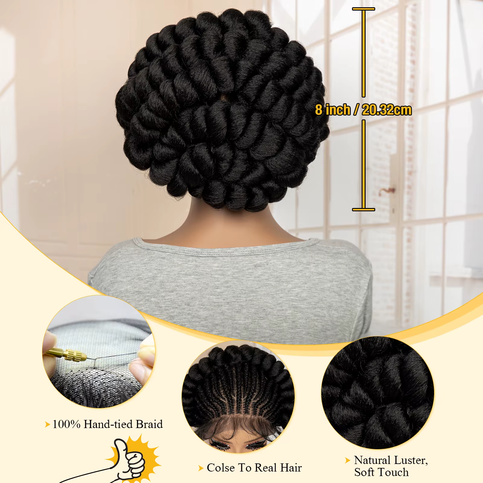 Perruque synthétique tressée Bantu faite à la main, cheveux africains pour femmes noires, courte et 