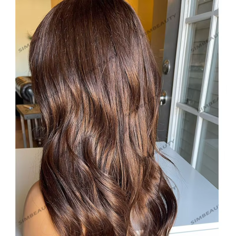 Perruques pour femmes en cheveux humains Remy 100% naturels avec frange rideau, densité 200, brun ro
