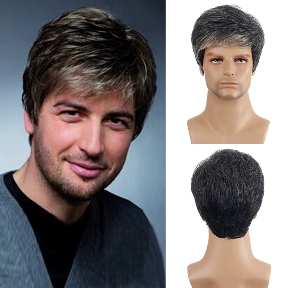 Cheveux bouclés naturels courts pour jeunes hommes, perruques synthétiques en fibres résistantes à l