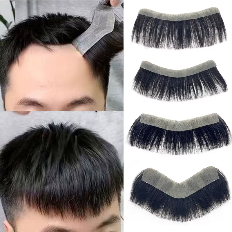 100% cheveux humains hommes PU V boucle avant toupet soigneusement pruneau naturel délié perruques R
