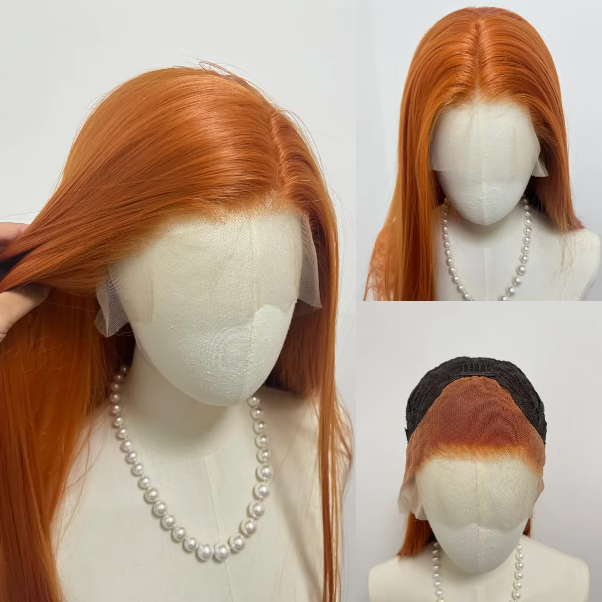 Perruque Lace Front Wig synthétique Orange gingembre, 26 pouces, longue et lisse, 13x4, aspect natur