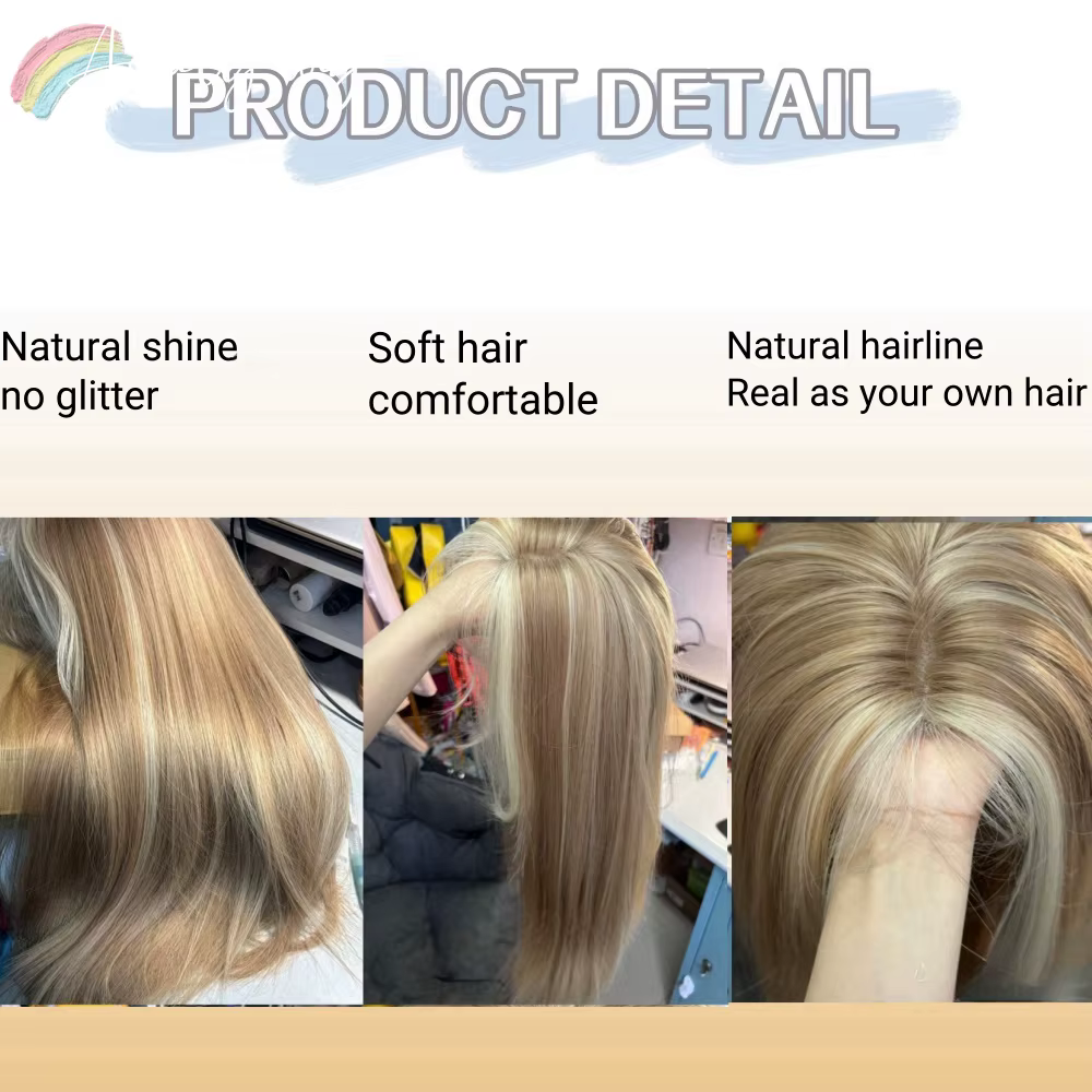 Perruque Blonde pour femmes longue ligne droite Blonde marron perruque asiatique américaine dentelle