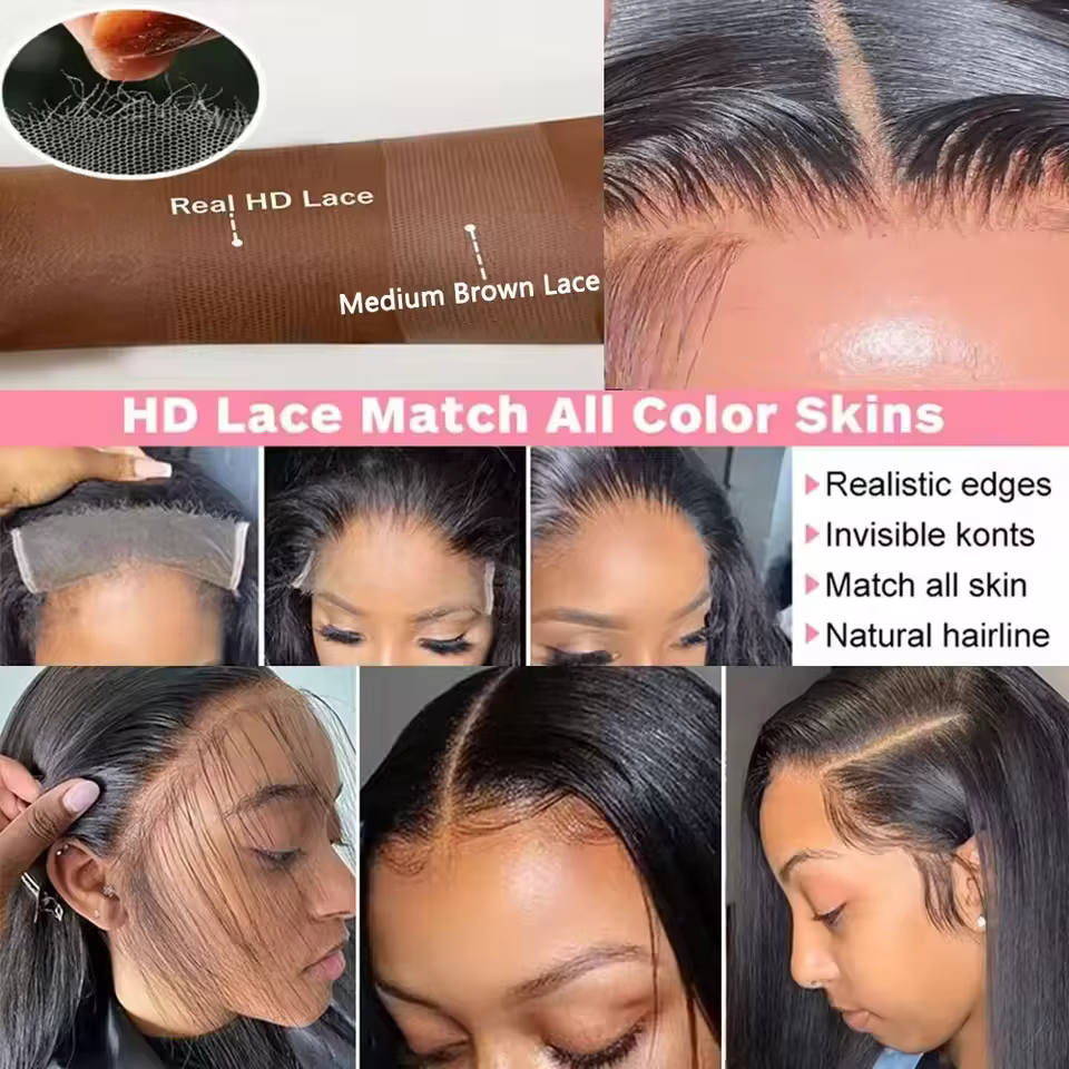 Perruques en cheveux humains 13x6 360 HD Lace Front pour femmes noires, densité 250, lisses comme de