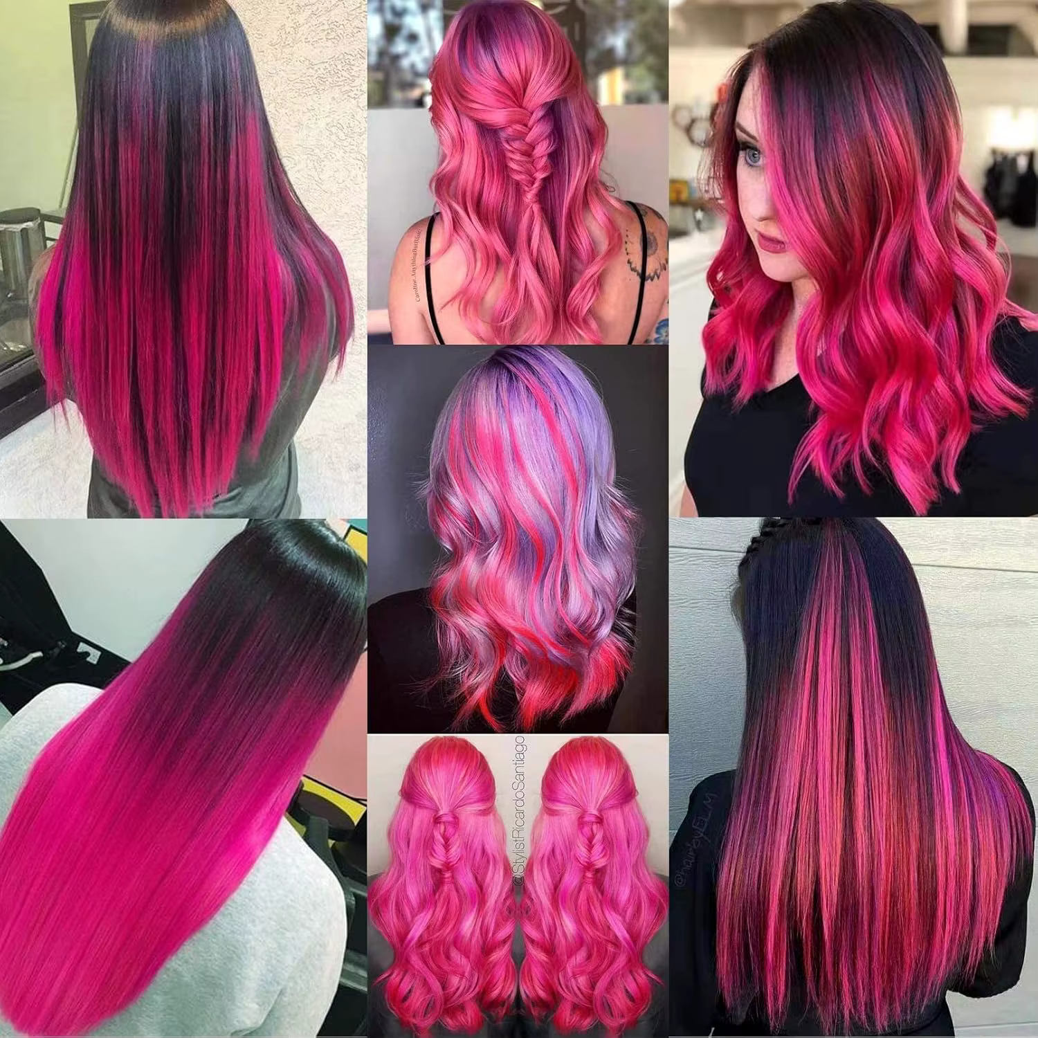 Extensions capillaires synthétiques noires longues et lisses, 10 pièces, postiches à reflets colorés