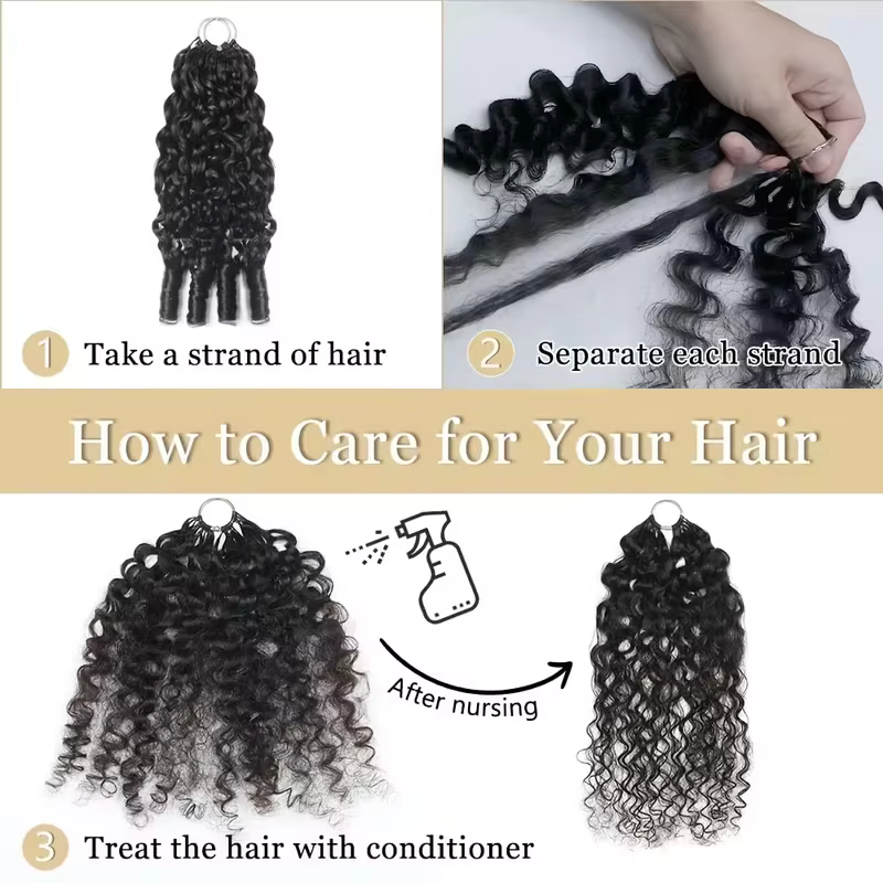 Extensions de cheveux humains bouclés birmanes au crochet, sans nœuds, pré-séparées, avec pointes bo