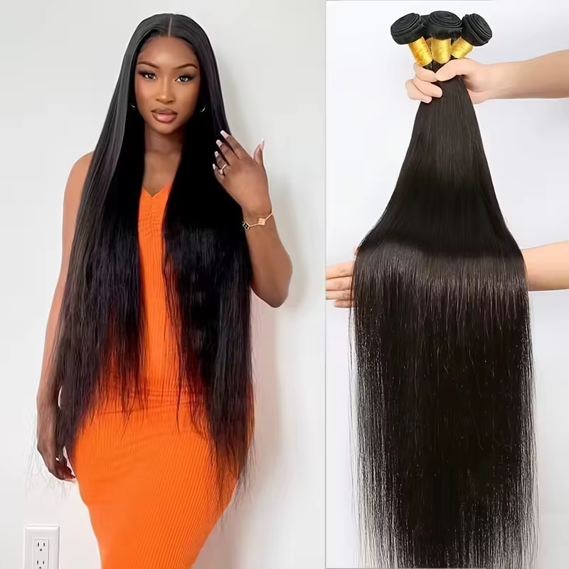 Lot de 3 ou 4 mèches de cheveux humains brésiliens Remy non traités, lisses et raides, de 30 à 32 po