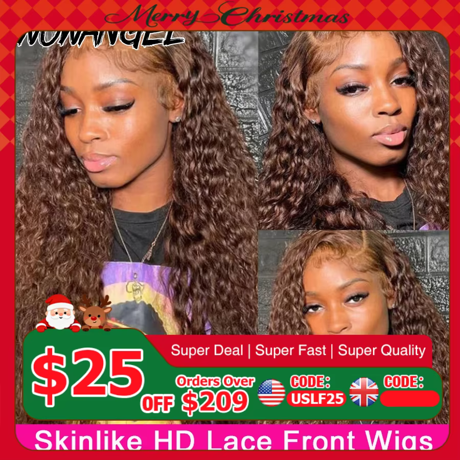 250% brun chocolat 13x6 HD Lace Front cheveux humains perruques 13x4 pleine frontale vague d'eau per