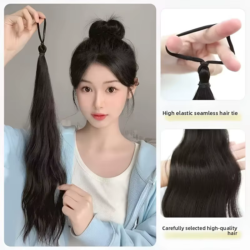 Extensions de cheveux synthétiques auto-enroulantes de 50 cm avec boucle élastique pour chignon DIY,