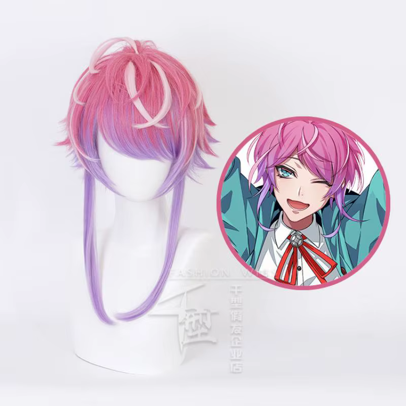 Perruque de Cosplay synthétique rose et violette, micro d'hypnose, Amemura Ramuda, cheveux mixtes, r