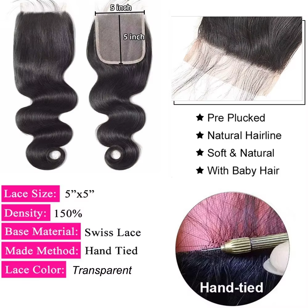 Lots de Cheveux Humains Péruviens Non Traités Ondulés avec Closure Frontale Invisible Effet Peau Mou