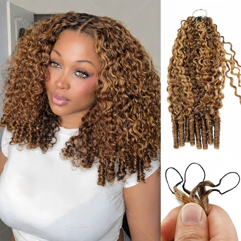 Cheveux humains bouclés birmans pré-bouclés blonds avec mèches, nœuds miracle, pour tresses au croch