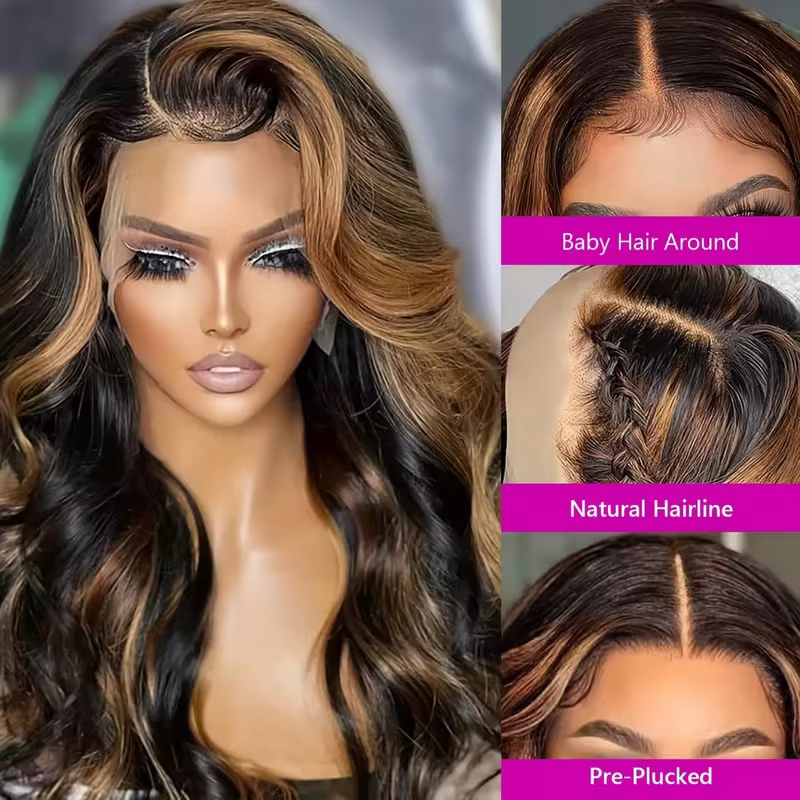 Perruques en cheveux humains sans colle 1B30 Highlight, prêtes à porter, 4x4 5x5, pré-coupées, Brazi