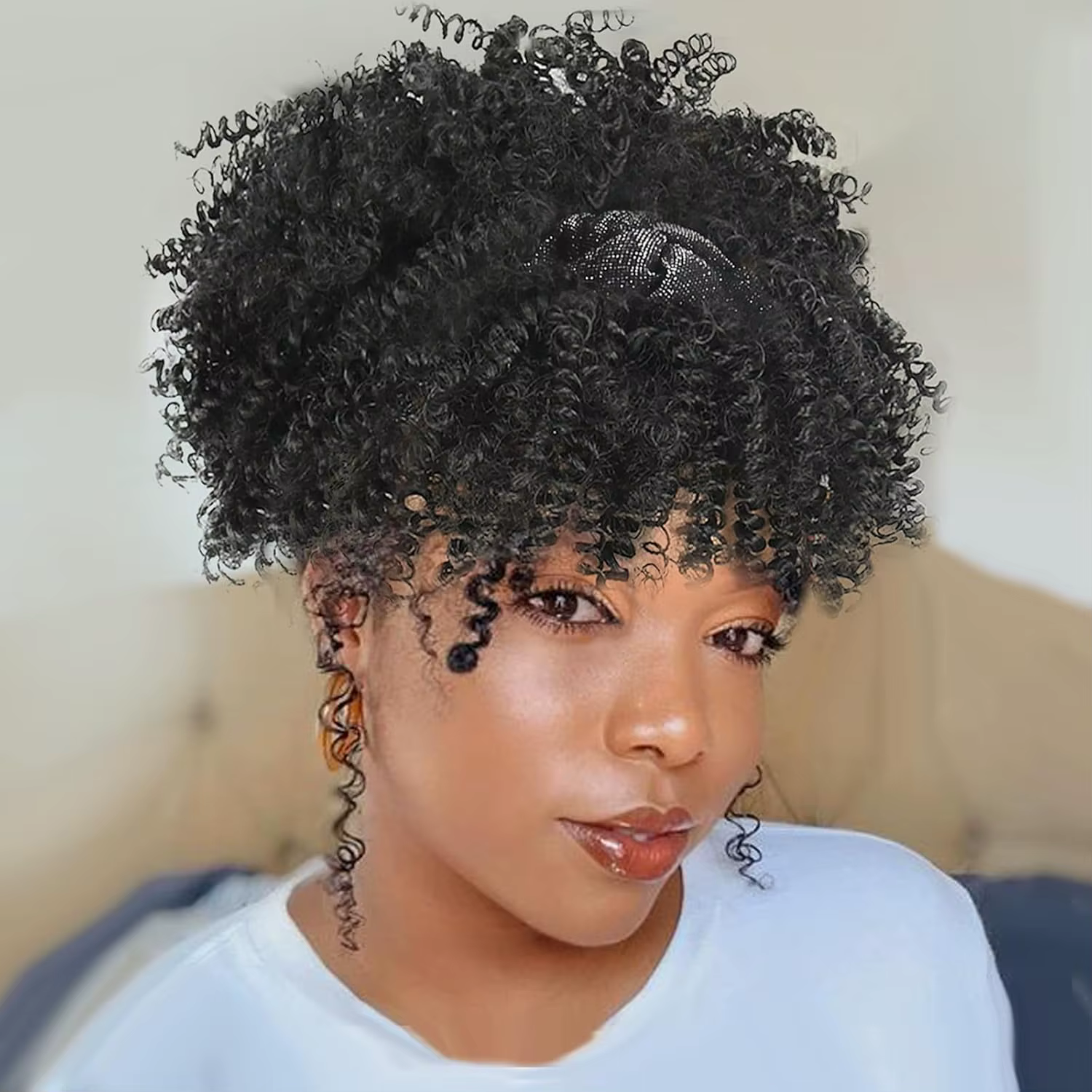 Perruque Afro bouclée crépue pour femmes, perruques synthétiques courtes avec bandeau attaché, perru