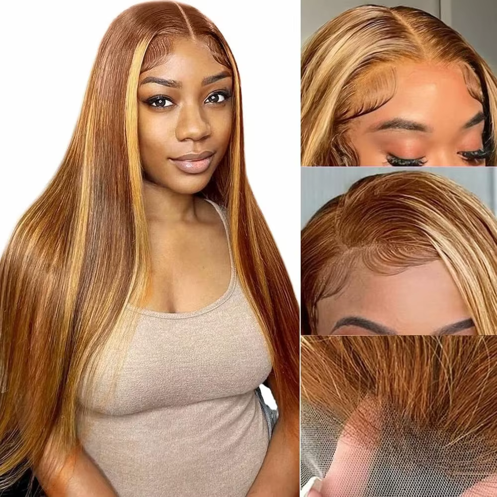 28 pouces 13x4 droite mettre en évidence perruque brésilienne cheveux humains 200% densité 4/27 coul