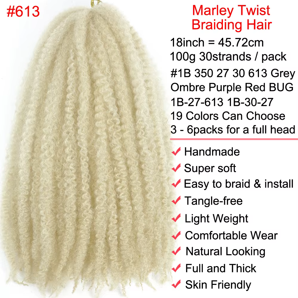 Marley Twists Tresses de cheveux 18 pouces Marley Meche Afro Twist Kinky Cheveux tressés au crochet 