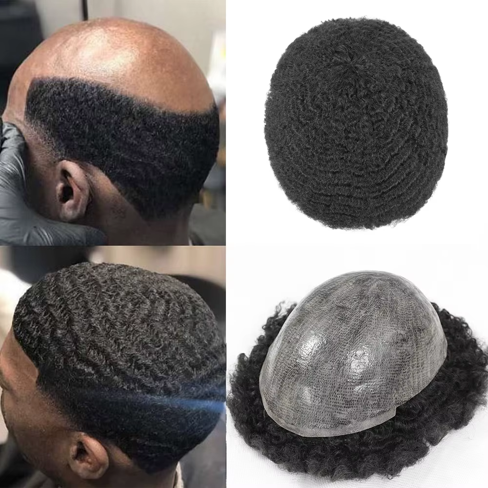 Afro toupet pour hommes peau mince système de remplacement de cheveux humains hommes prothèse de che