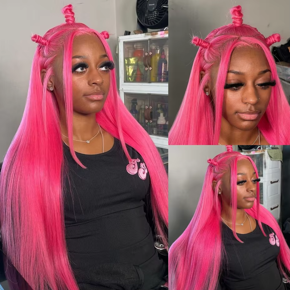 Perruques Lace Front en cheveux humains 13x6 rose vif, pré-épilées, ultra-lisses, avec dentelle tran