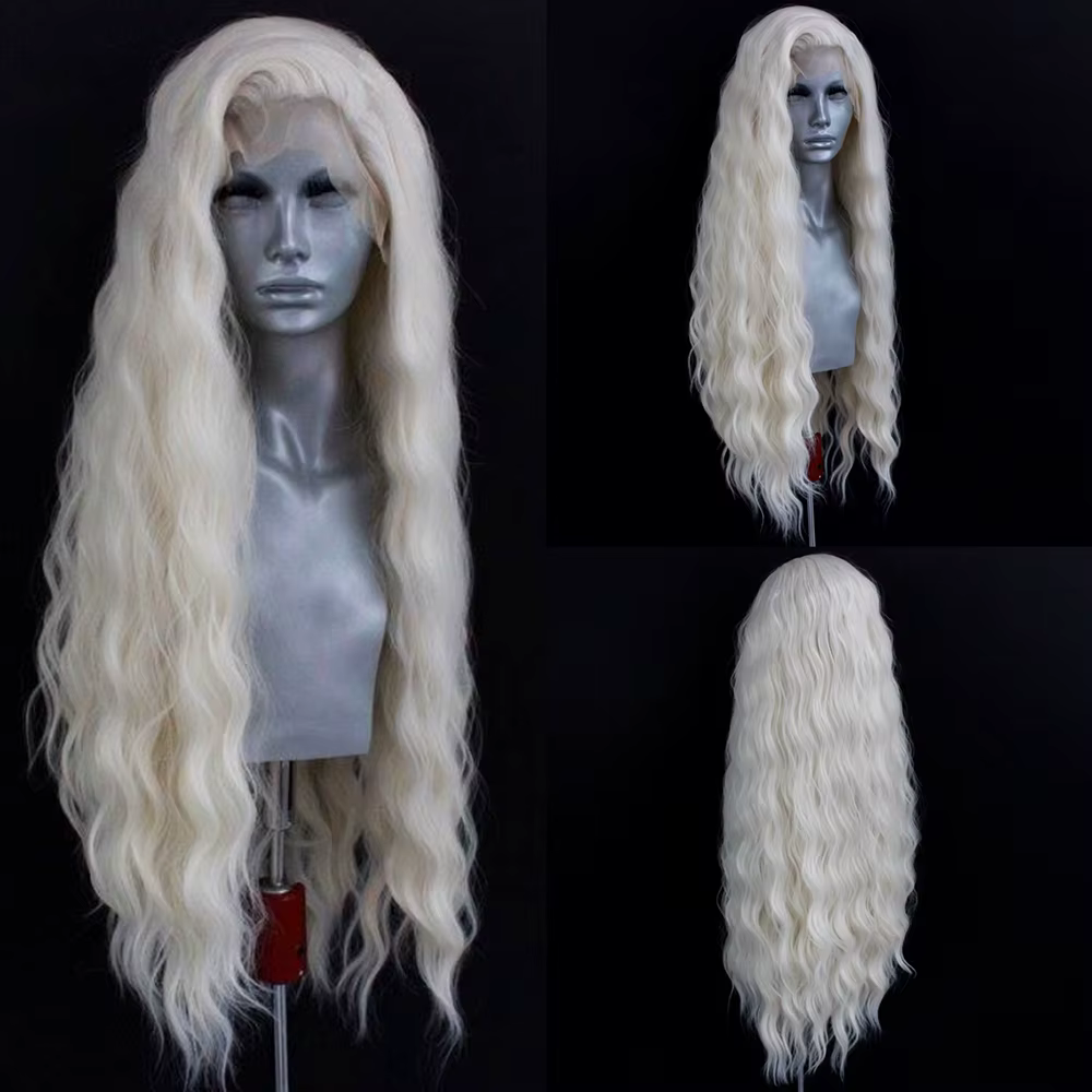 Perruque Lace Front Wig synthétique ondulée Blonde platine, perruque longue ondulée naturelle pour f