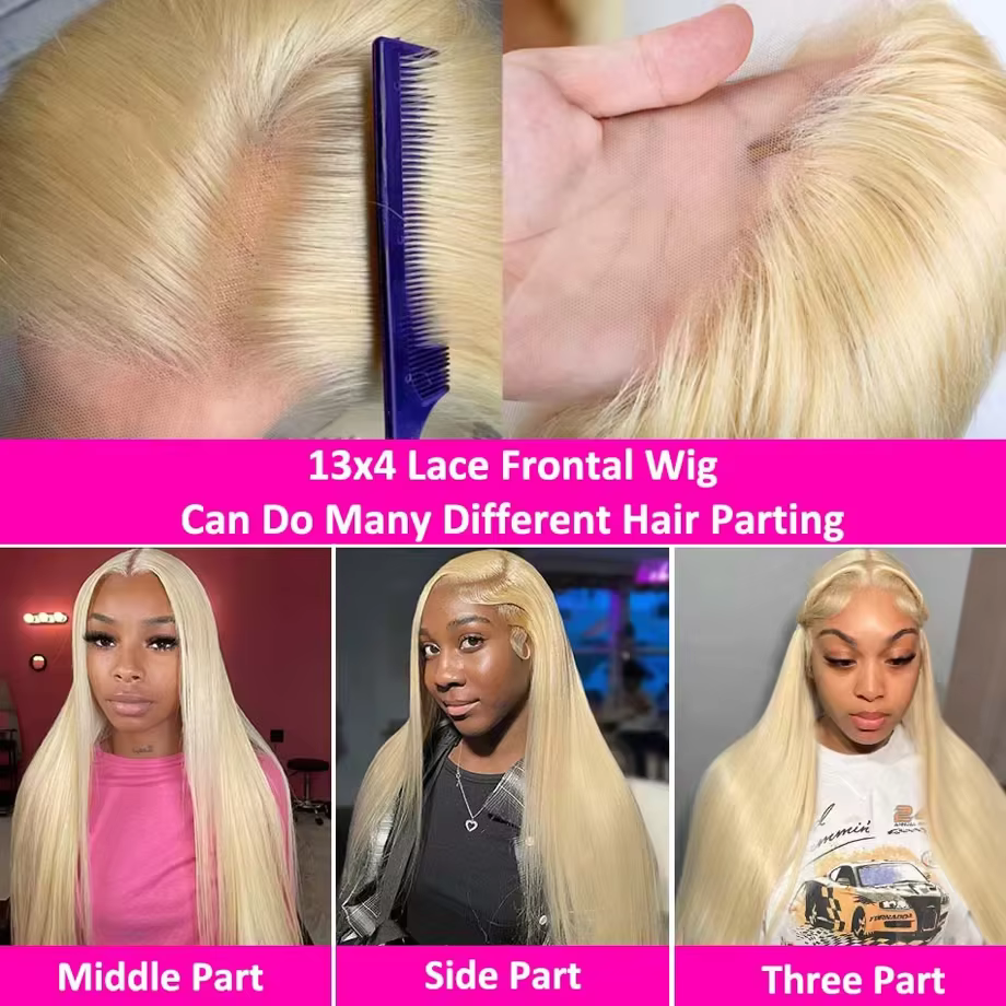 Perruques Lace Front en Cheveux Humains Lisses Blondes 613 HD Transparentes 13x4 13x6, Densité 180 2
