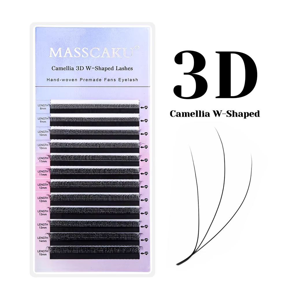 MASSCAKU C D Curl camélia W cils en forme de longueur mixte tissage à la main ventilateurs de Volume