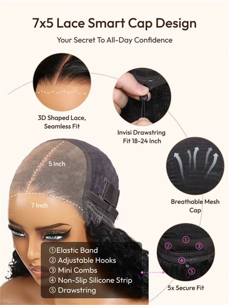 UNice Bye-Bye Knots ™ Perruque Bob à couches avec raie latérale en dentelle 7x5, frange latérale,