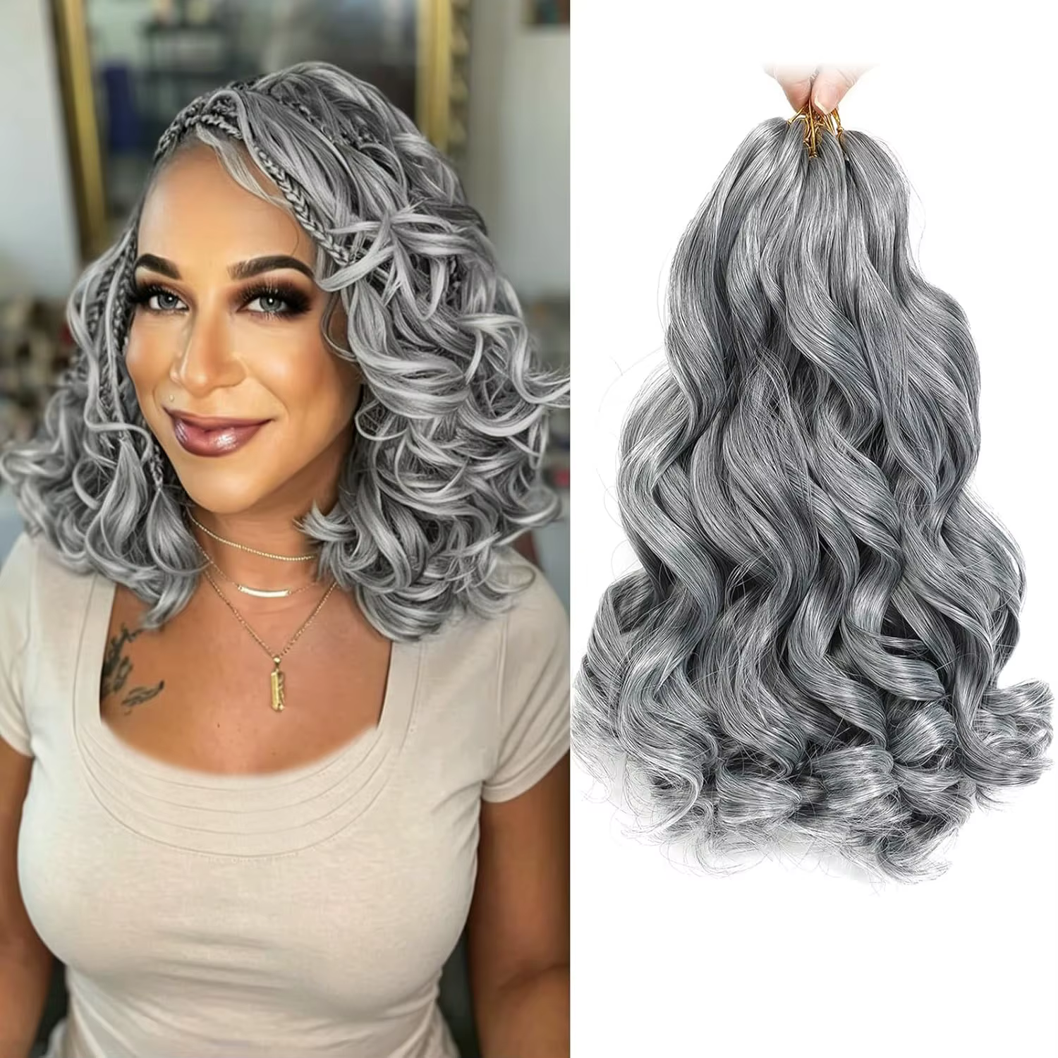 Cheveux bouclés français pour tresses, extensions synthétiques ondulées et rebondissantes de 12/16/2