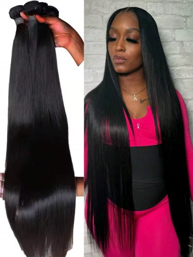 3 lots de mèches brésiliennes lisses en cheveux humains, noir naturel, 26, 28, 30 pouces, extensions