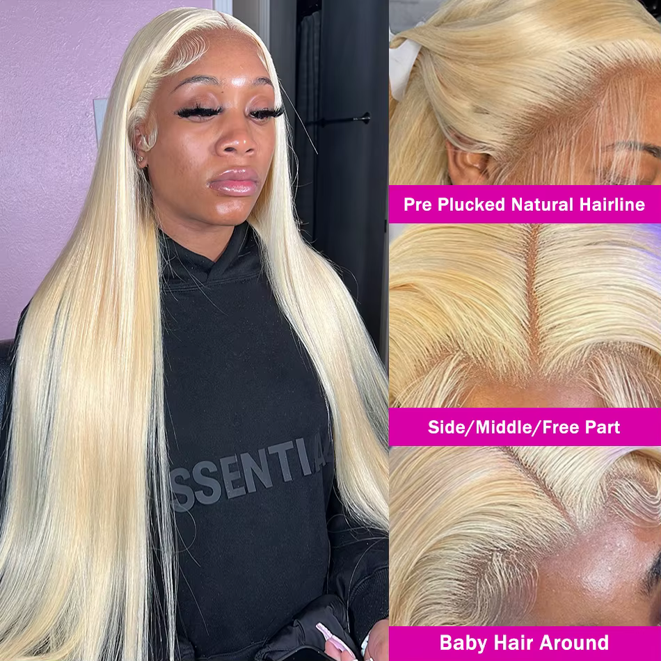 30 38 pouces perruque Blonde droite cheveux humains 13x4 13x6 Hd Blonde dentelle frontale 613 couleu