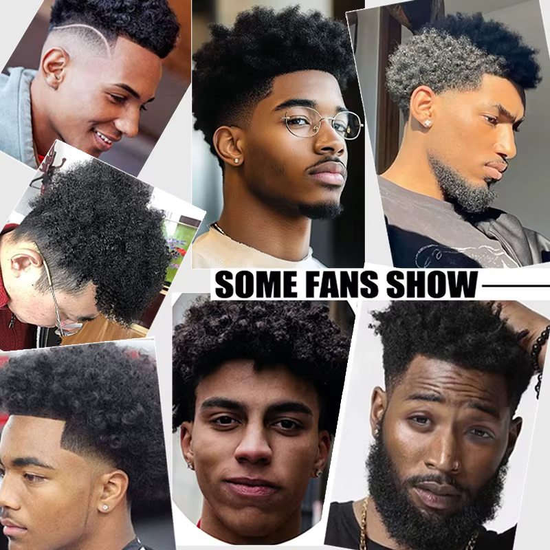 100% cheveux humains hommes PU capillaire prothèse Toppers Afro cheveux bouclés Ultra mince respiran