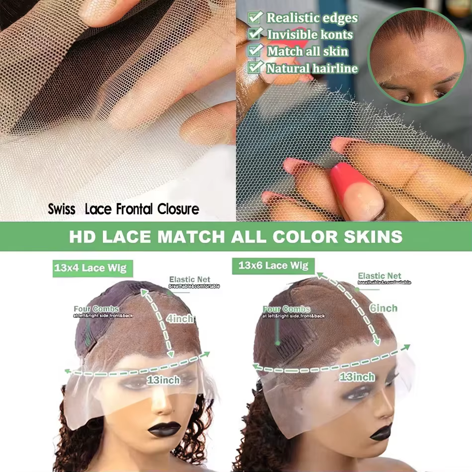 Perruques bouclées profondes en cheveux humains, brun chocolat, perruque frontale en dentelle HD 13x